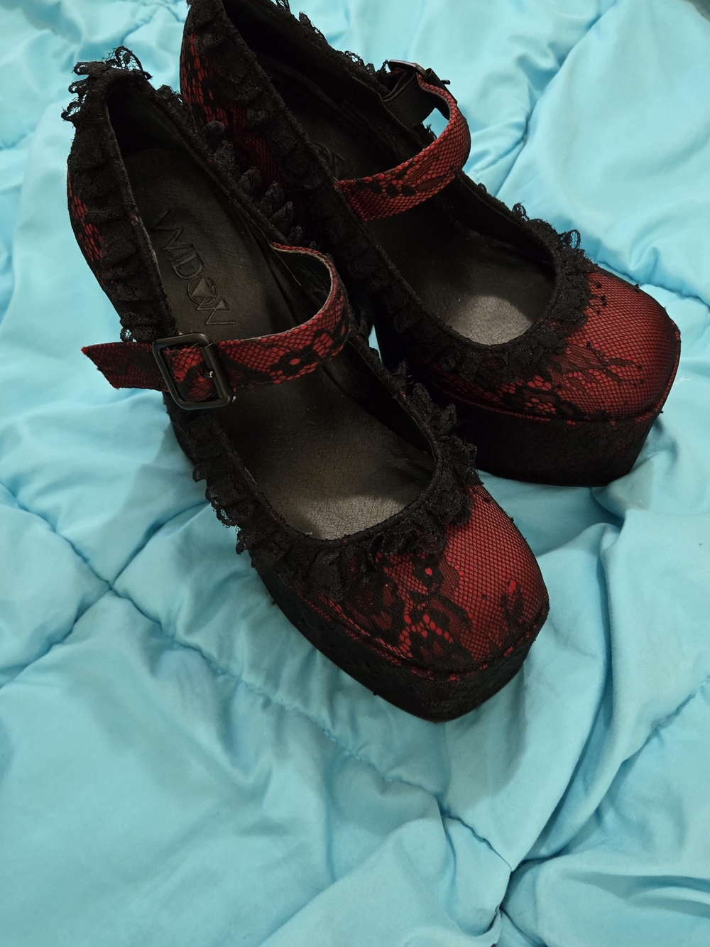 Dolls Kill Burgundy Lace Platforms - Picture 4 of 5